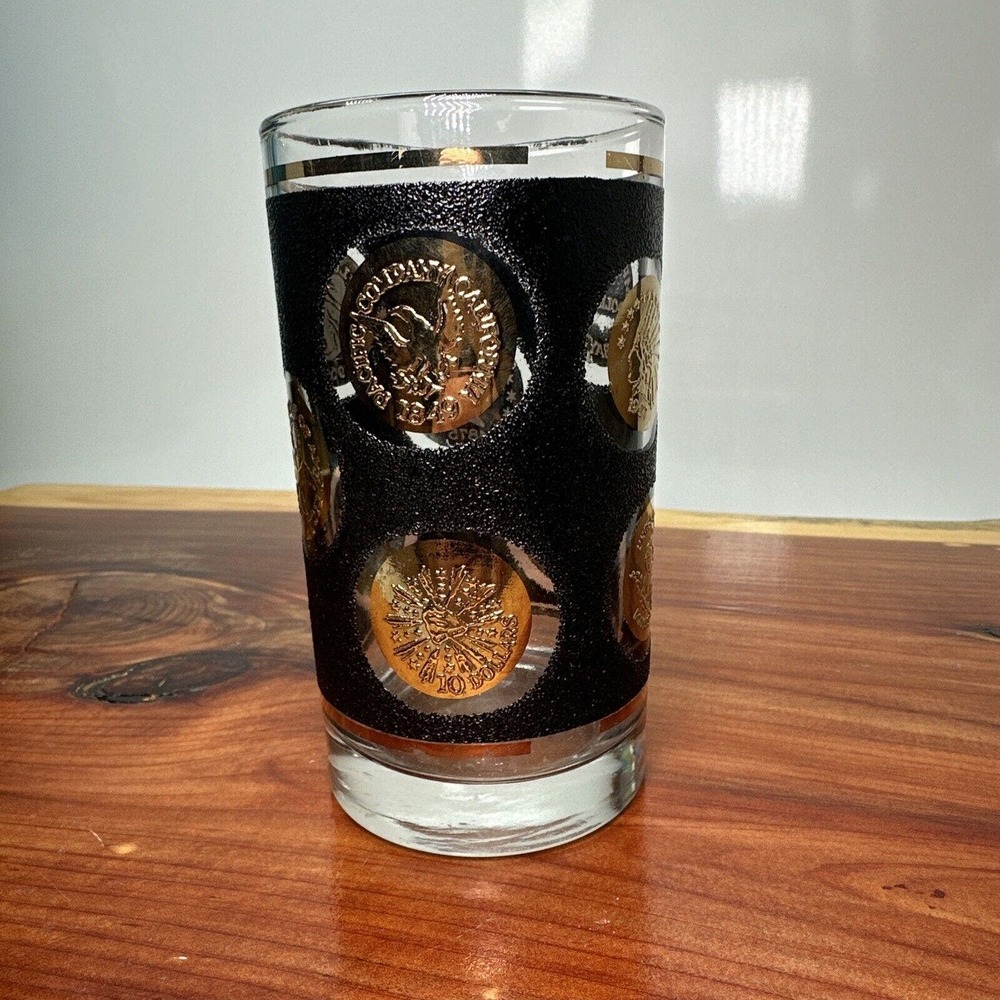 Vintage Libbey Tumbler Glass 1960 Black Gold Mid Century‎ Modern